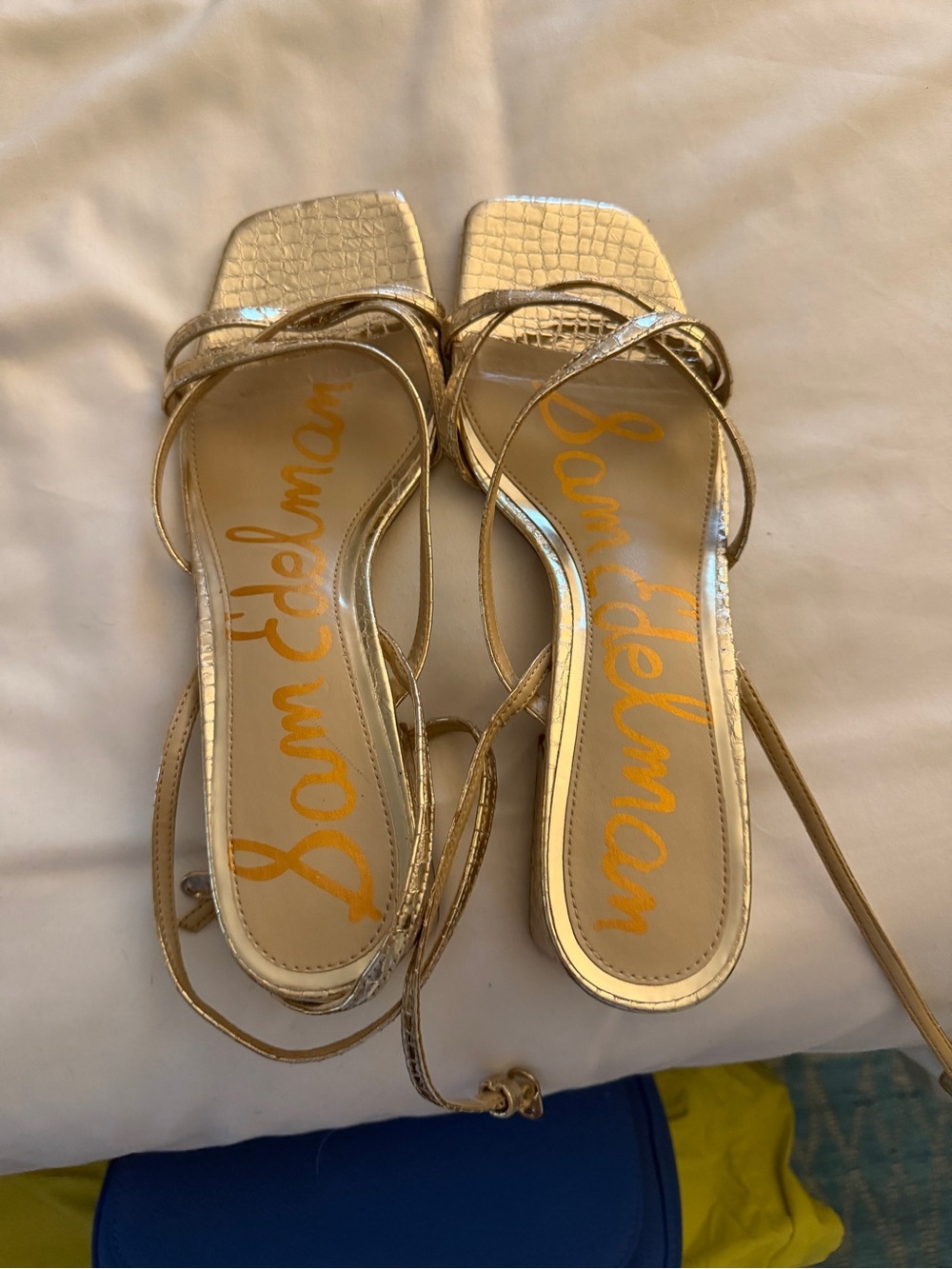 Sam Edelman Metallic Gold Strappy Square-Toe Heels